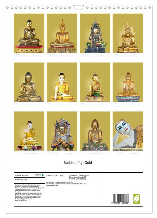 Produktbild: Buddha tr&auml;gt Gold (Wandkalender 2026 DIN A3 hoch), CALVENDO Monatskalender