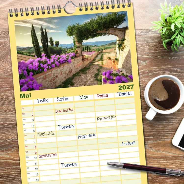 Produktbild: Familienplaner 2027 - Zur Ruhe kommen Fantasiereisen mit KI mit 5 Spalten (Wandkalender, 21 x 45 cm) CALVENDO