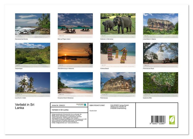 Produktbild: Verliebt in Sri Lanka (Wandkalender 2026 DIN A3 quer), CALVENDO Monatskalender