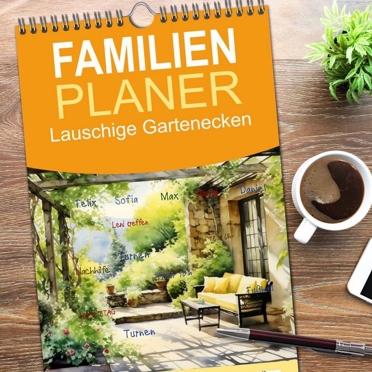 Produktbild: Familienplaner 2026 - Lauschige Gartenecken mit 5 Spalten (Wandkalender, 21 x 45 cm) CALVENDO