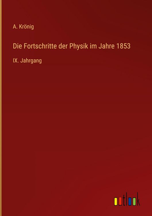 Produktbild: Die Fortschritte der Physik im Jahre 1853