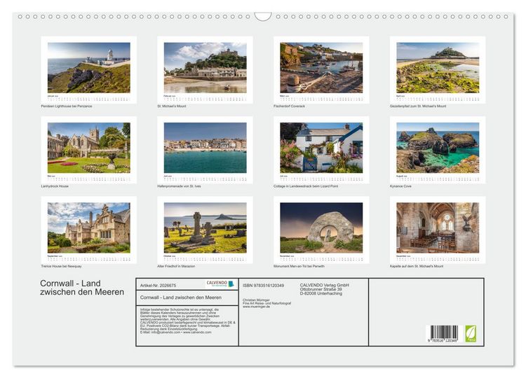 Produktbild: Cornwall - Land zwischen den Meeren (Wandkalender 2026 DIN A2 quer), CALVENDO Monatskalender