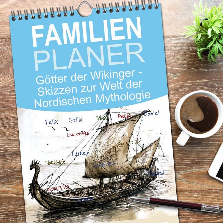 Produktbild: Familienplaner 2026 - G&ouml;tter der Wikinger - Skizzen zur Welt der Nordischen Mythologie mit 5 Spalten (Wandkalender, 21 x 45 cm) CALVENDO
