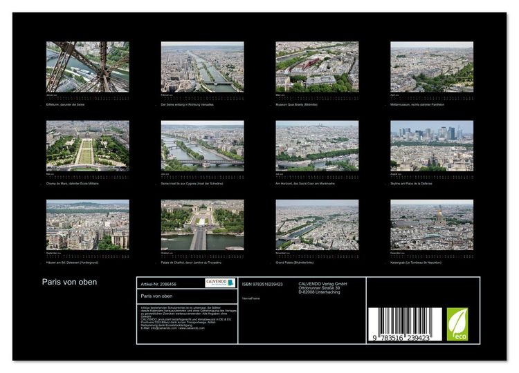 Produktbild: Paris von oben (Wandkalender 2026 DIN A4 quer), CALVENDO Monatskalender