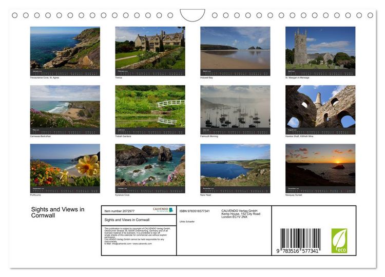 Produktbild: Sights and Views in Cornwall (Wall Calendar 2026 DIN A4 landscape), CALVENDO 12 Month Wall Calendar