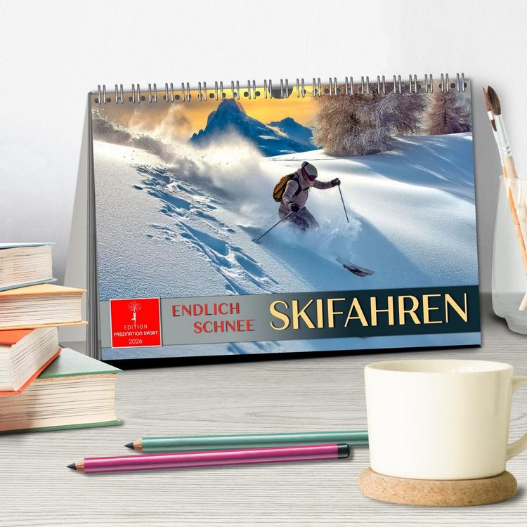 Produktbild: Skifahren - endlich Schnee (Tischkalender 2026 DIN A5 quer), CALVENDO Monatskalender