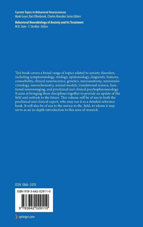 Produktbild: Behavioral Neurobiology of Anxiety and Its Treatment