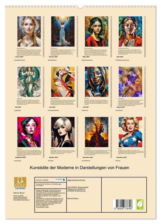 Produktbild: Kunststile der Moderne in Darstellungen von Frauen (hochwertiger Premium Wandkalender 2027 DIN A2 hoch), Kunstdruck in Hochglanz