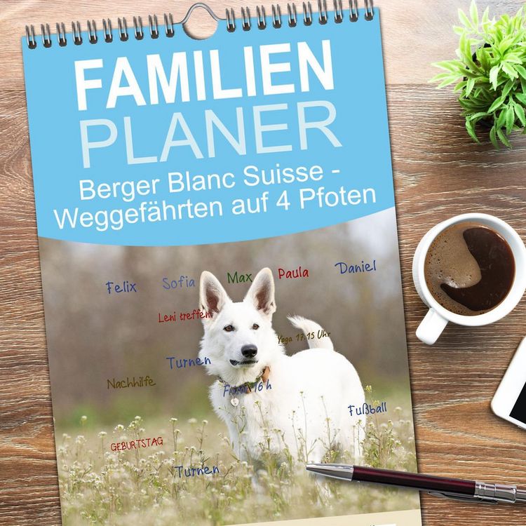 Produktbild: Familienplaner 2026 - Berger Blanc Suisse - Weggef&auml;hrten auf 4 Pfoten mit 5 Spalten (Wandkalender, 21 x 45 cm) CALVENDO