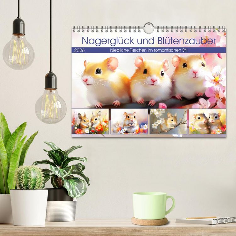 Produktbild: Nagergl&uuml;ck und Bl&uuml;tenzauber. Niedliche Tierchen im romantischen Stil (Wandkalender 2026 DIN A4 quer), CALVENDO Monatskalender
