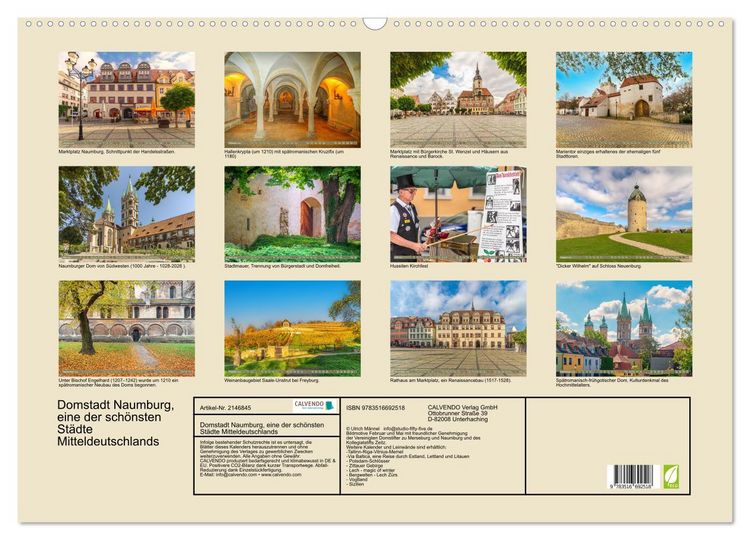 Produktbild: Domstadt Naumburg, eine der sch&ouml;nsten St&auml;dte Mitteldeutschlands (Wandkalender 2026 DIN A2 quer), CALVENDO Monatskalender