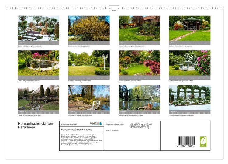Produktbild: Romantische Garten-Paradiese (Wandkalender 2027 DIN A3 quer), CALVENDO Monatskalender