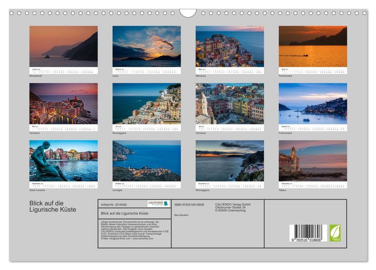 Produktbild: Blick auf die Ligurische K&uuml;ste (Wandkalender 2026 DIN A3 quer), CALVENDO Monatskalender