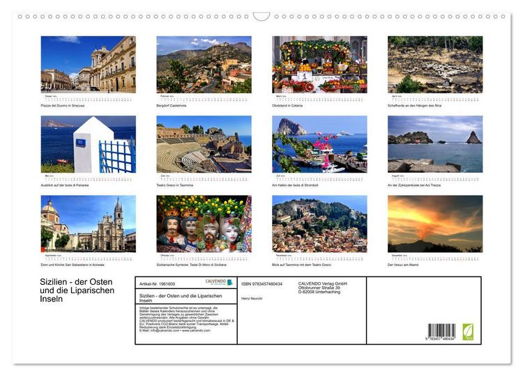Produktbild: Sizilien - der Osten und die Liparischen Inseln (Wandkalender 2026 DIN A2 quer), CALVENDO Monatskalender