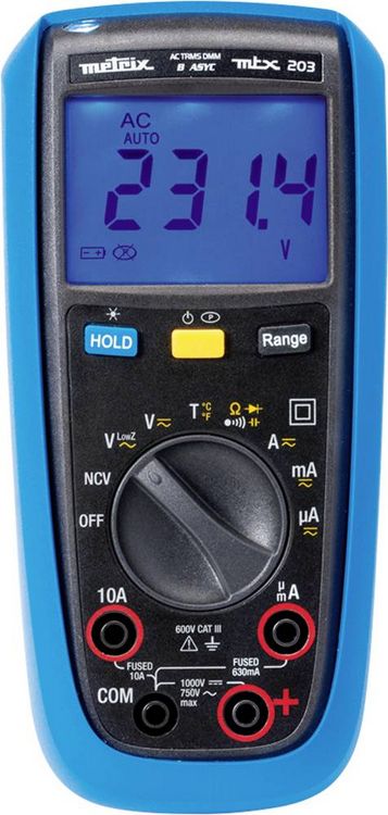 Produktbild: Metrix MTX 203 Hand-Multimeter digital Spritzwassergesch&uuml;tzt (IP54) CAT III 600 V Anzeige (Counts): 6000