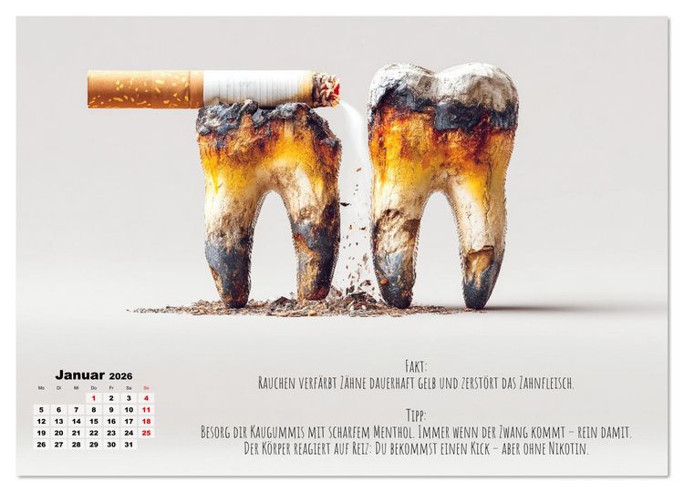 Produktbild: Nichtraucher Kalender - Rauchfrei werden mit Fakten und Tipps f&uuml;r Raucher (Wandkalender 2026 DIN A4 quer), CALVENDO Monatskalender