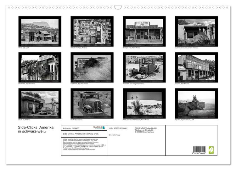 Produktbild: Side-Clicks Amerika in schwarz-wei&szlig; (Wandkalender 2026 DIN A2 quer), CALVENDO Monatskalender