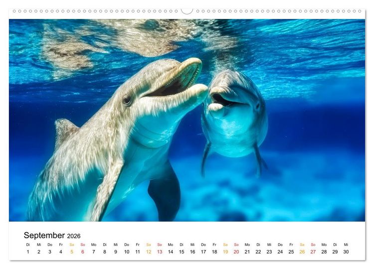 Produktbild: Delfine - Wellen K&uuml;nstler (hochwertiger Premium Wandkalender 2026 DIN A2 quer), Kunstdruck in Hochglanz