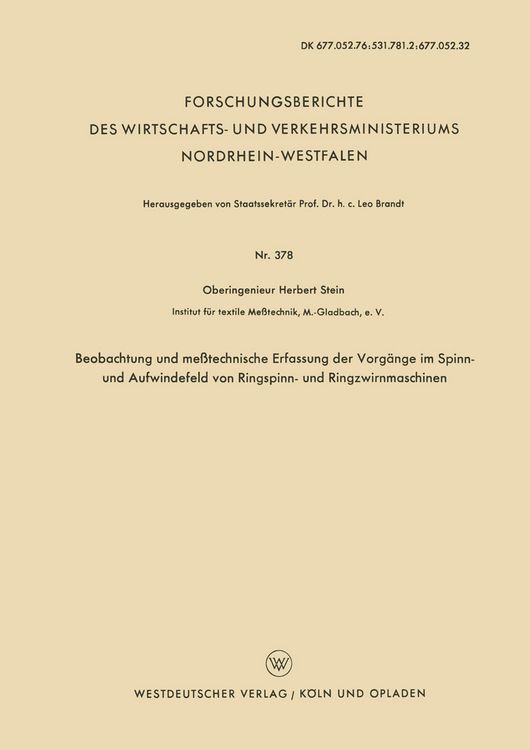 Produktbild: Beobachtung und me&szlig;technische Erfassung der Vorg&auml;nge im Spinn- und Aufwindefeld von Ringspinn- und Ringzwirnmaschinen