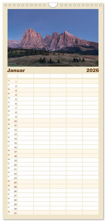 Produktbild: Familienplaner 2026 - Dolomiten mit 5 Spalten (Wandkalender, 21 x 45 cm) CALVENDO