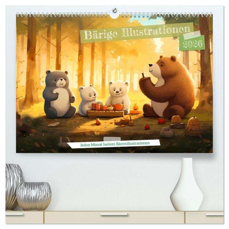 Produktbild: B&auml;rige Illustrationen (hochwertiger Premium Wandkalender 2026 DIN A2 quer), Kunstdruck in Hochglanz