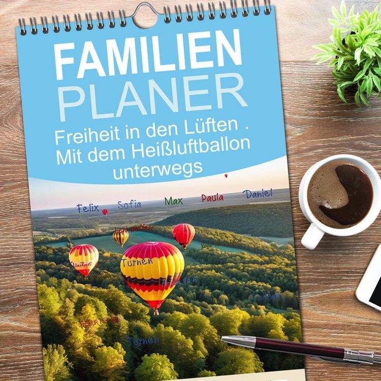 Produktbild: Familienplaner 2026 - Freiheit in den L&uuml;ften . Mit dem Hei&szlig;luftballon unterwegs mit 5 Spalten (Wandkalender, 21 x 45 cm) CALVENDO