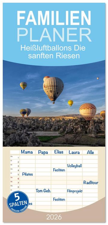 Produktbild: Familienplaner 2026 - Hei&szlig;luftballons Die sanften Riesen mit 5 Spalten (Wandkalender, 21 x 45 cm) CALVENDO