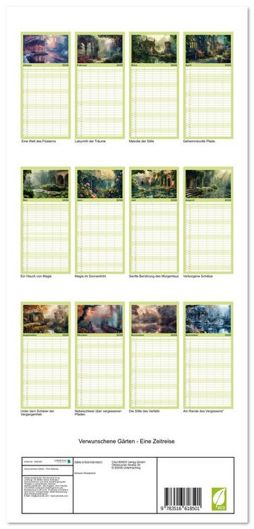 Produktbild: Familienplaner 2026 - Verwunschene G&auml;rten - Eine Zeitreise mit 5 Spalten (Wandkalender, 21 x 45 cm) CALVENDO