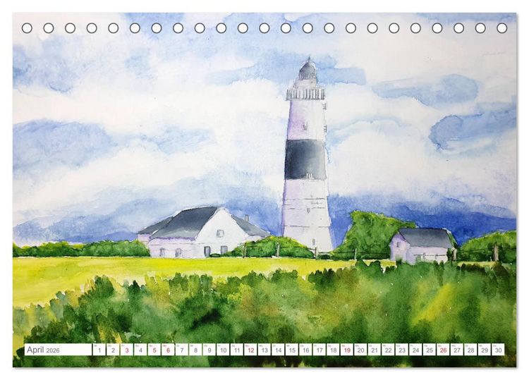 Produktbild: Gemalte Leuchtt&uuml;rme - Mit Pinsel und Farbe entlang der deutschen K&uuml;ste (Tischkalender 2026 DIN A5 quer), CALVENDO Monatskalender