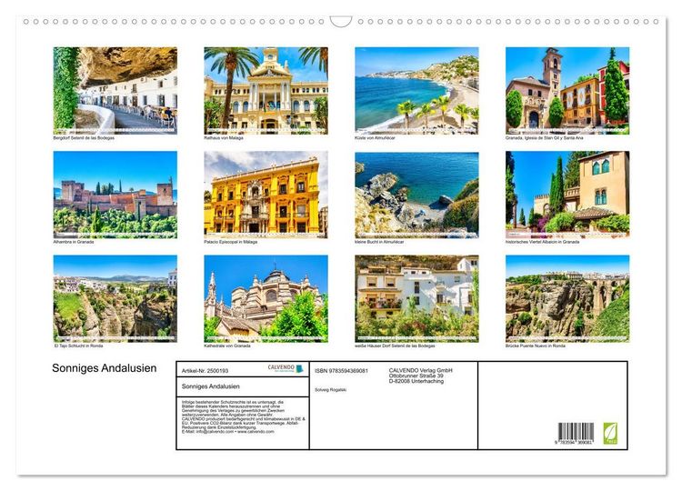 Produktbild: Sonniges Andalusien (Wandkalender 2027 DIN A2 quer), CALVENDO Monatskalender