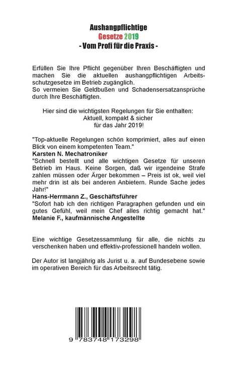 Produktbild: Aushangpflichtige Gesetze 2019 Gesamtausgabe
