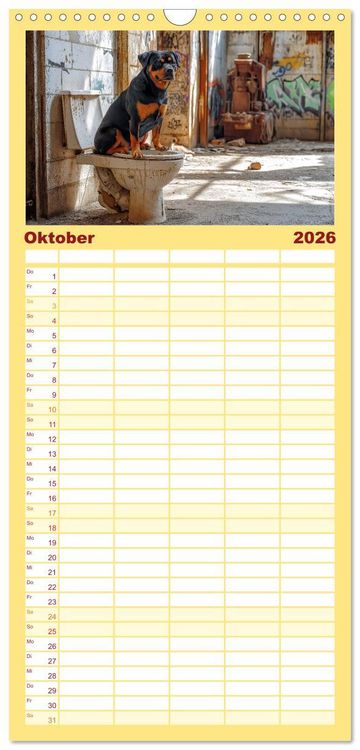 Produktbild: Familienplaner 2026 - Sitz, Platz, Sp&uuml;l - Hunde auf dem Thron mit 5 Spalten (Wandkalender, 21 x 45 cm) CALVENDO