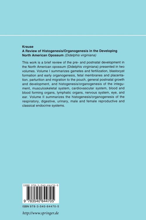 Produktbild: A Review of Histogenesis/Organogenesis in the Developing North American Opossum (Didelphis virginiana)