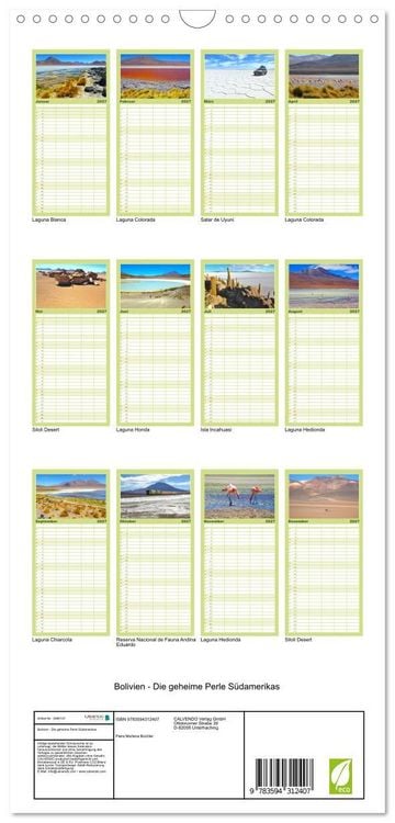 Produktbild: Familienplaner 2027 - Bolivien - Die geheime Perle S&uuml;damerikas mit 5 Spalten (Wandkalender, 21 x 45 cm) CALVENDO