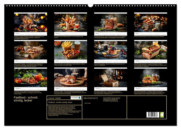 Produktbild: Fastfood - schnell, s&uuml;ndig, lecker (Wandkalender 2026 DIN A2 quer), CALVENDO Monatskalender