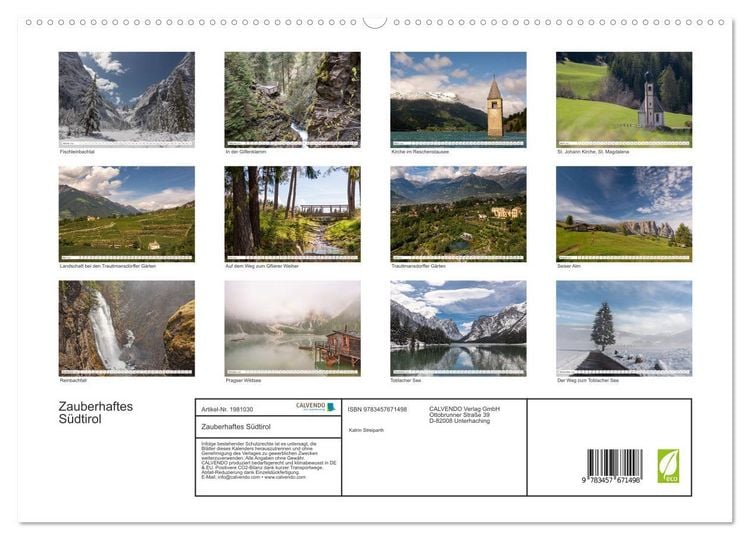 Produktbild: Zauberhaftes S&uuml;dtirol (hochwertiger Premium Wandkalender 2026 DIN A2 quer), Kunstdruck in Hochglanz