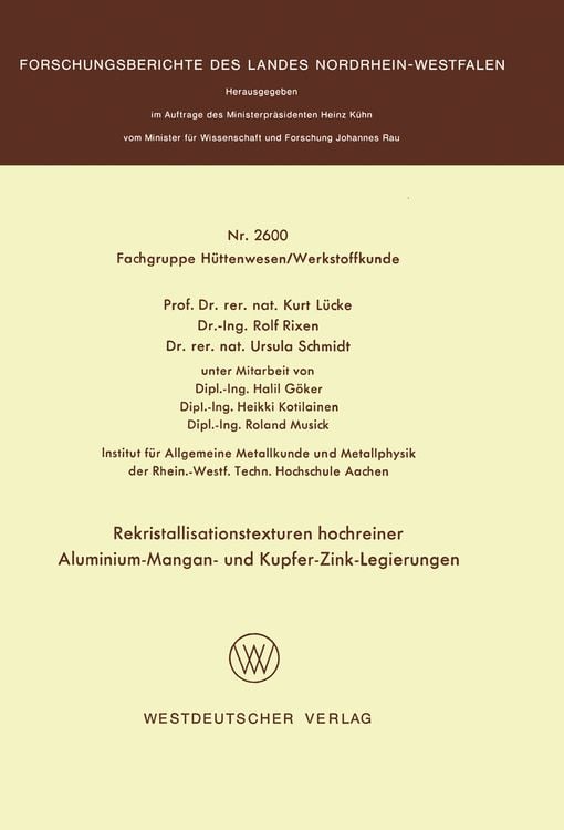 Bild vom Artikel Rekristallisationstexturen hochreiner Aluminium-Mangan- und Kupfer-Zink-Legierungen vom Autor Kurt Lücke