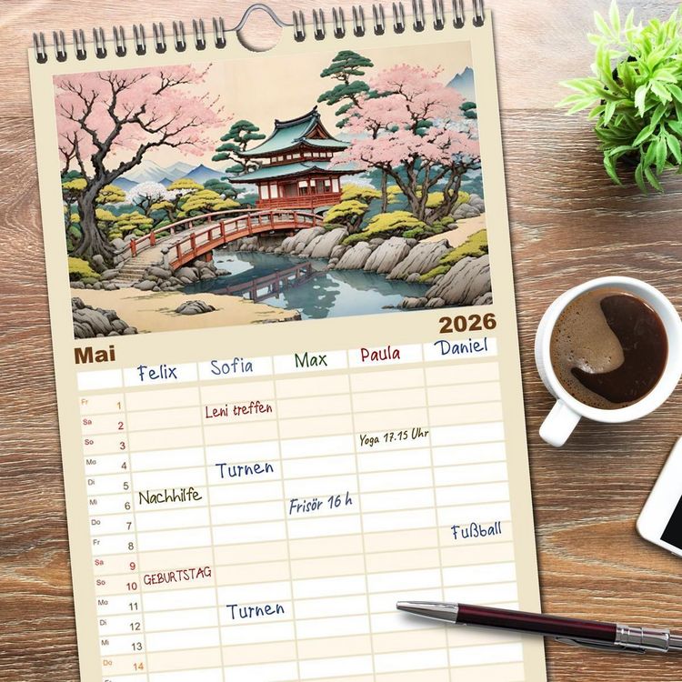 Produktbild: Familienplaner 2026 - Hanami in Japan mit 5 Spalten (Wandkalender, 21 x 45 cm) CALVENDO