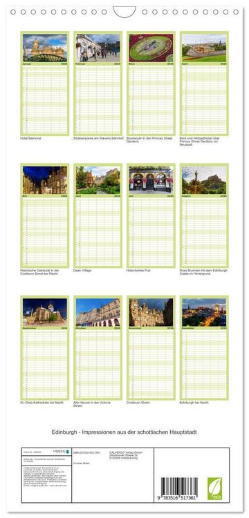 Produktbild: Familienplaner 2026 - Edinburgh - Impressionen aus der schottischen Hauptstadt mit 5 Spalten (Wandkalender, 21 x 45 cm) CALVENDO