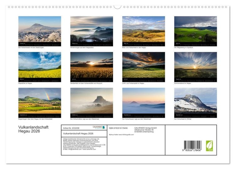Produktbild: Vulkanlandschaft Hegau 2026 (hochwertiger Premium Wandkalender 2026 DIN A2 quer), Kunstdruck in Hochglanz