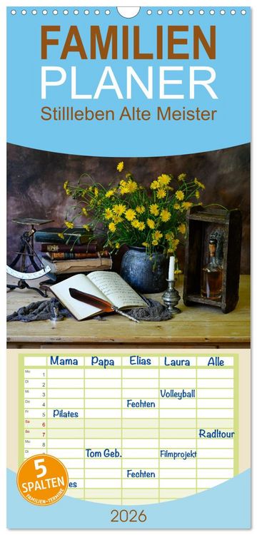 Produktbild: Familienplaner 2026 - Stillleben Alte Meister mit 5 Spalten (Wandkalender, 21 x 45 cm) CALVENDO
