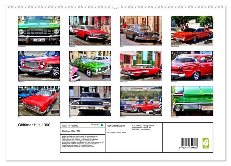 Produktbild: Oldtimer Hits 1960 (hochwertiger Premium Wandkalender 2026 DIN A2 quer), Kunstdruck in Hochglanz