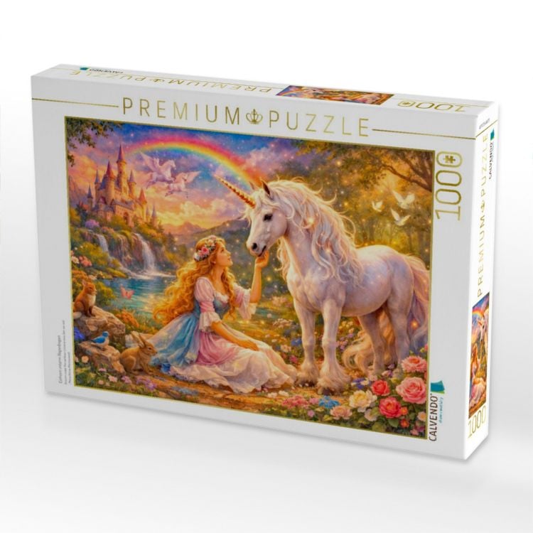 Produktbild: CALVENDO Puzzle Einhorn unterm Regenbogen | 1000 Teile Lege-Gr&ouml;&szlig;e 64x48cm Foto-Puzzle f&uuml;r gl&uuml;ckliche Stunden
