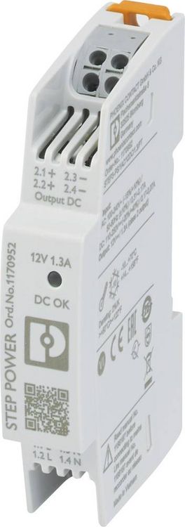 Produktbild: Phoenix Contact 1170952 Hutschienen-Netzteil (DIN-Rail) 12 V/DC 1.3 A 15 W Anzahl Ausg&auml;nge:1 Inhalt 1 St.