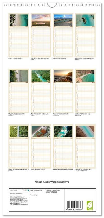 Produktbild: Familienplaner 2026 - Mexiko aus der Vogelperspektive mit 5 Spalten (Wandkalender, 21 x 45 cm) CALVENDO