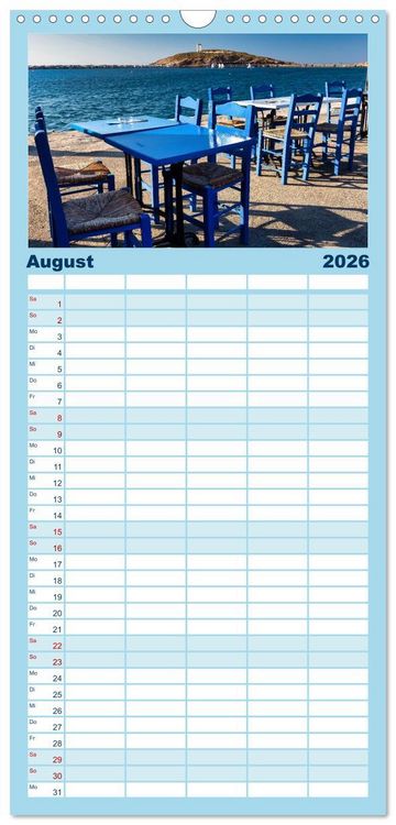 Produktbild: Familienplaner 2026 - Die Insel Naxos - Ein Traum in blau und wei&szlig; mit 5 Spalten (Wandkalender, 21 x 45 cm) CALVENDO