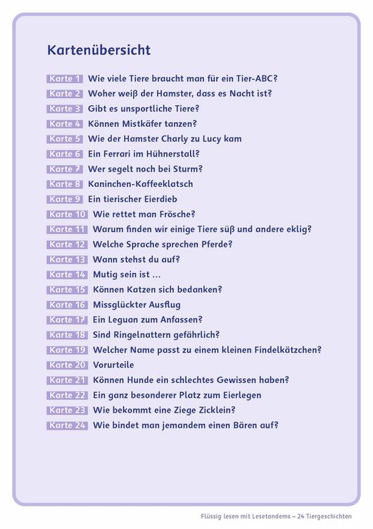 Produktbild: Fl&uuml;ssig lesen mit Lesetandems &ndash; 24 Tiergeschichten, Klasse 3/4