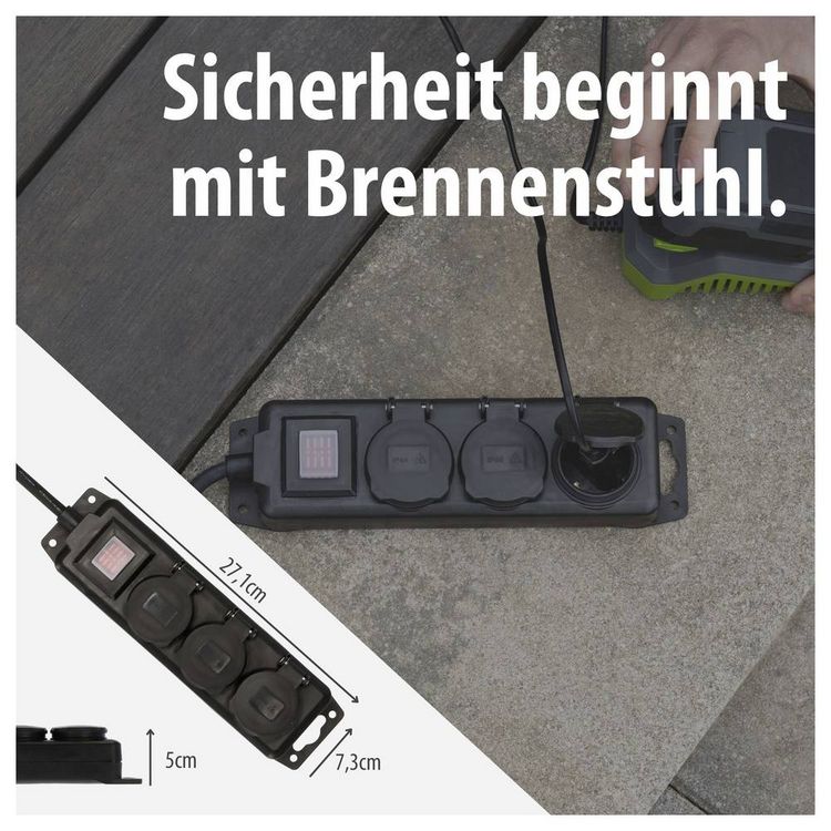 Produktbild: Brennenstuhl 1159950013 Outdoor Steckdosenleiste mit Schalter Schwarz