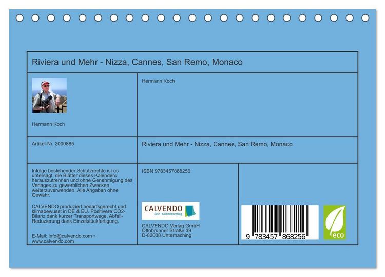 Produktbild: Riviera und Mehr - Nizza, Cannes, San Remo, Monaco (Tischkalender 2026 DIN A5 quer), CALVENDO Monatskalender