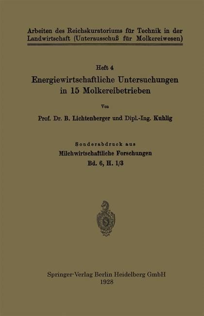 Produktbild: Energiewirtschaftliche Untersuchungen in 15 Molkereibetrieben